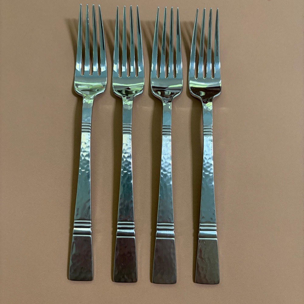 Gorham Baluster Dinner Fork Set of 4 Hammered 18/8 Stainless Steel 8" Flatware